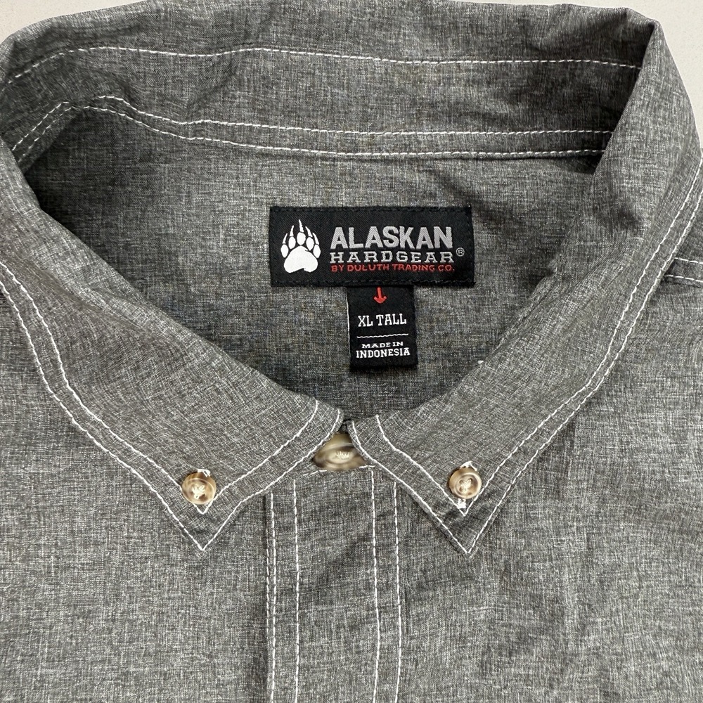 Duluth Alaskan Hardgear Button Down Shirt Mens XLT Gray White Stitch Performance - Picture 2 of 9